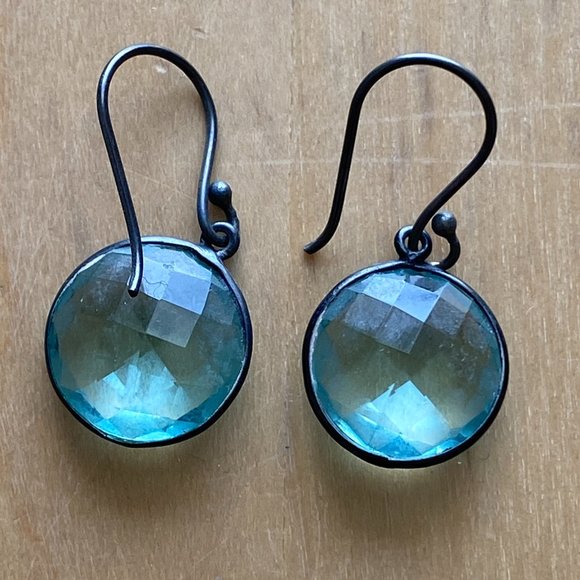 Teal Quartz & Oxidized Black Rhodium Earrings - Picture 2 of 2